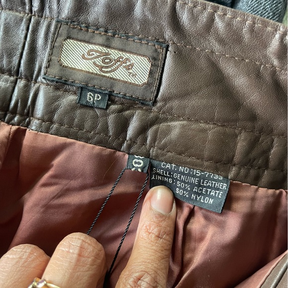 Vintage Brown Genuine Leather High Waist Pleated Pant Straight Leg French Scandi - Picture 7 of 7